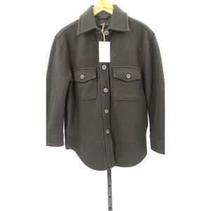 Quince Black Button-Front Wool Shacket